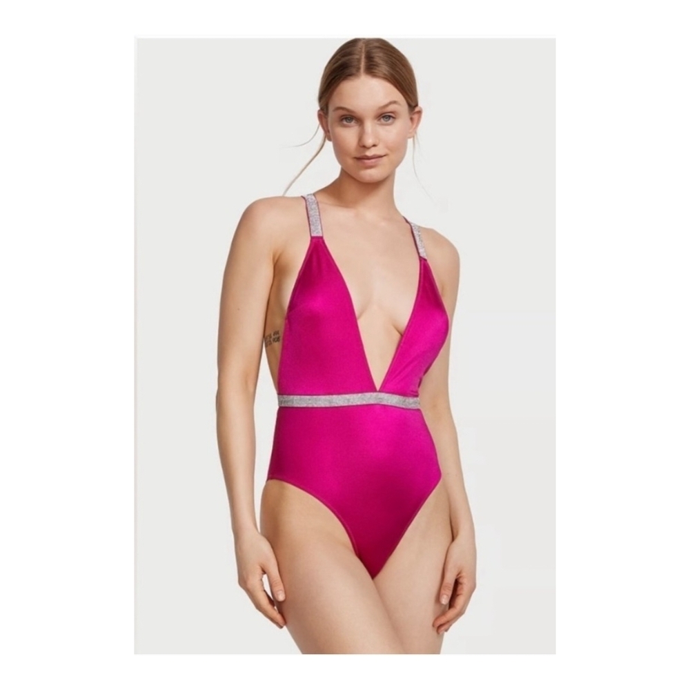 NWOT VS Plunge Shine One-Piece Swimsuit Pink XL